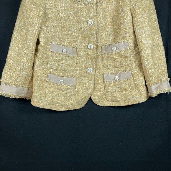 Talbots Womens Jacket Gold Tweed Classic Jackie O Blazer Lined Cotton Blend 6P - Picture 3 of 12